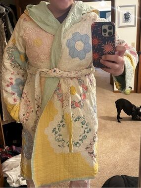 Vintage Grandma’s Garden Quilt Hooded Robe or Jacket